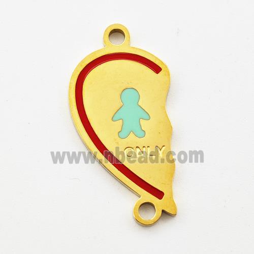 Stainless Steel Connector Split Heart Boy Enamel Gold Plated