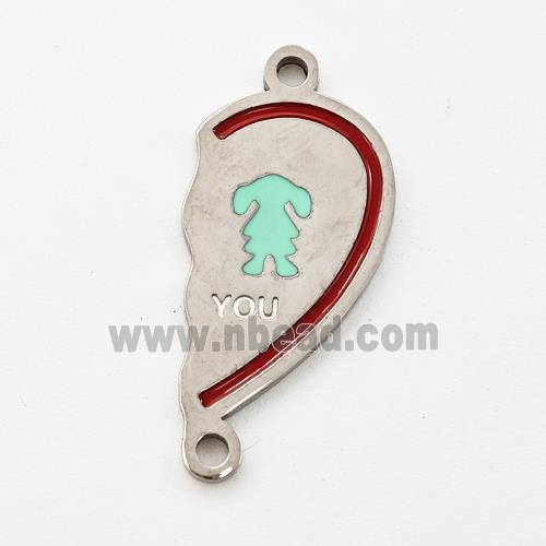 Raw Stainless Steel Connector Split Heart Girl Enamel