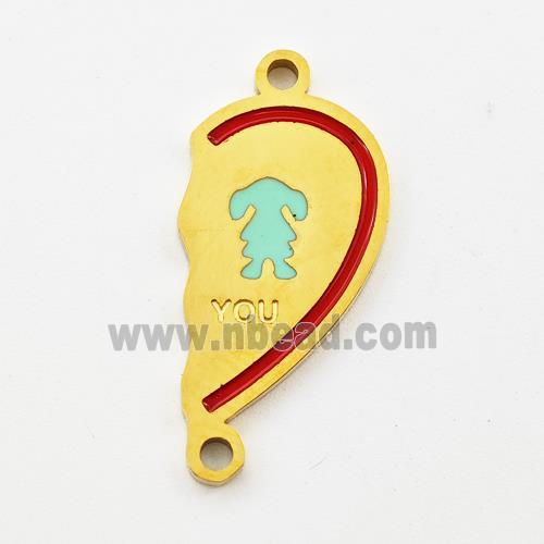 Stainless Steel Connector Split Heart Girl Enamel Gold Plated