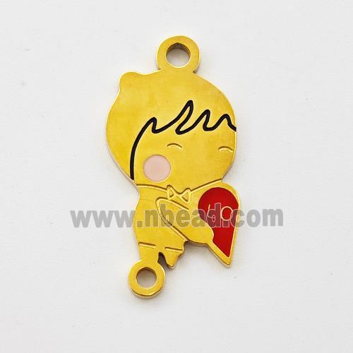 Stainless Steel Kids Boy Connector Split Heart Red Enamel Gold Plated