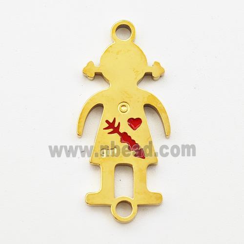 Stainless Steel Kids Girls Connector Split Heart Red Enamel Gold Plated