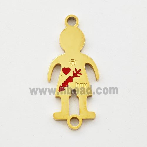 Stainless Steel Kids Boy Connector Split Heart Red Enamel Gold Plated