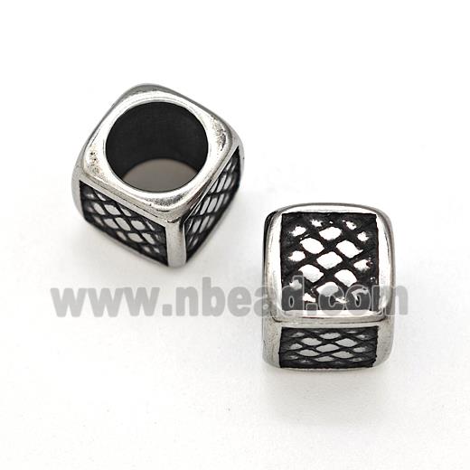 Stainless Steel Cube Beads Large Hole Antique Silver