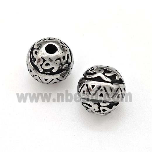 Stainless Steel Round Beads Antique Silver