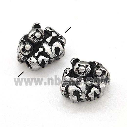 Stainless Steel Panda Bear Beads Antique Silver