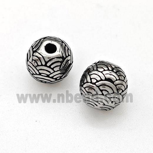 Stainless Steel Round Beads Antique Silver