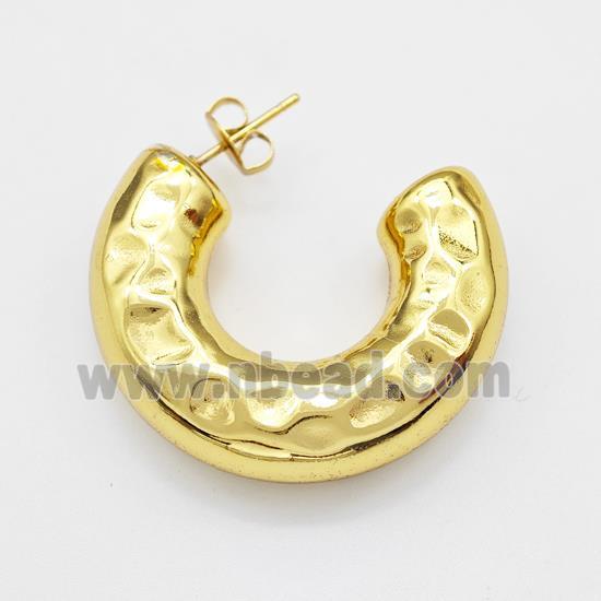 304 Stainless Steel Stud Earring Hammered Gold Plated