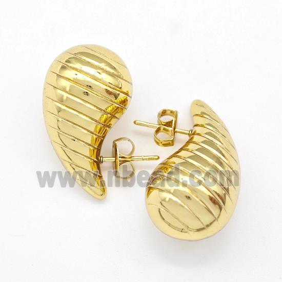 304 Stainless Steel Stud Earring Teardrop Hollow Gold Plated