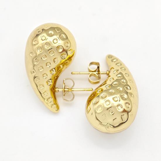 304 Stainless Steel Stud Earring Teardrop Hollow Gold Plated