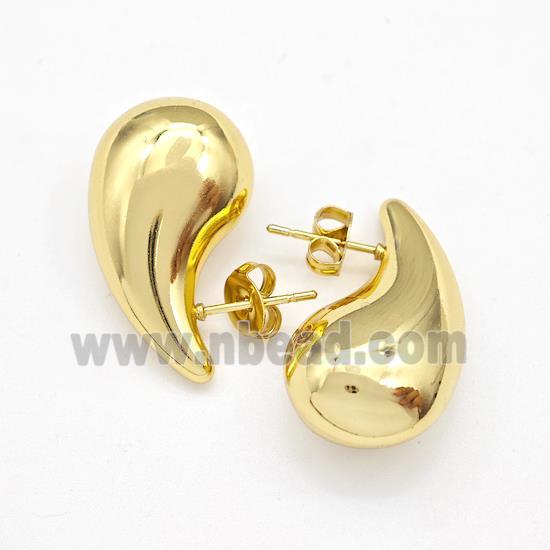 304 Stainless Steel Stud Earring Teardrop Hollow Gold Plated