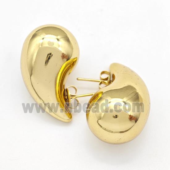 304 Stainless Steel Stud Earring Teardrop Hollow Gold Plated