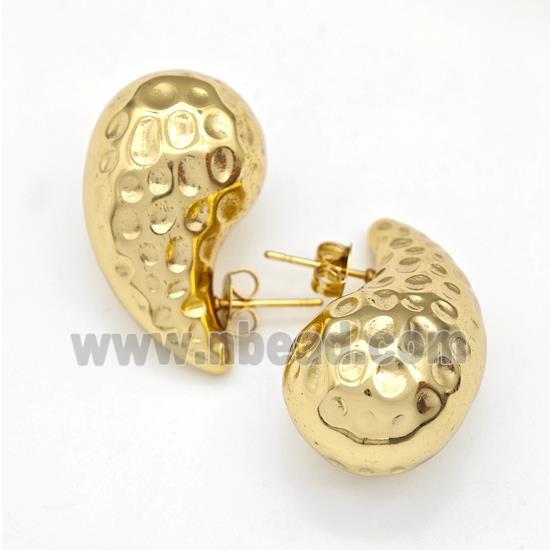 304 Stainless Steel Stud Earring Teardrop Hollow Gold Plated