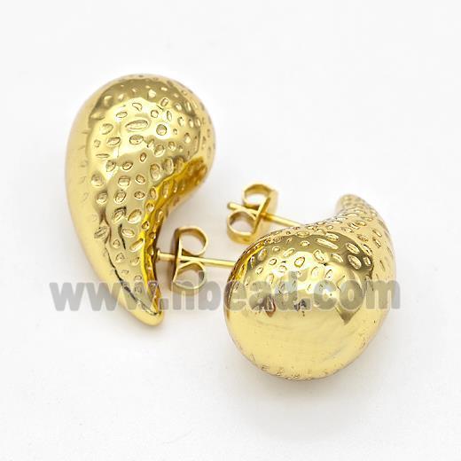 304 Stainless Steel Stud Earring Teardrop Hollow Gold Plated