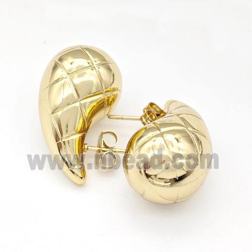 304 Stainless Steel Stud Earring Teardrop Hollow Gold Plated