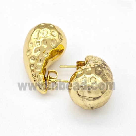 304 Stainless Steel Stud Earring Teardrop Hollow Gold Plated