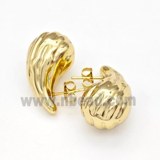 304 Stainless Steel Stud Earring Teardrop Hollow Gold Plated