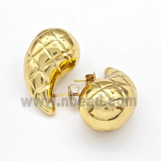 304 Stainless Steel Stud Earring Teardrop Hollow Gold Plated