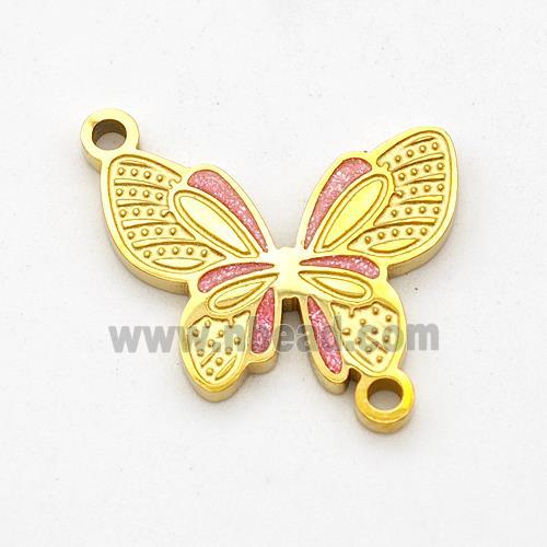 Stainless Steel Butterfly Connector Pink Painted Gold Plated