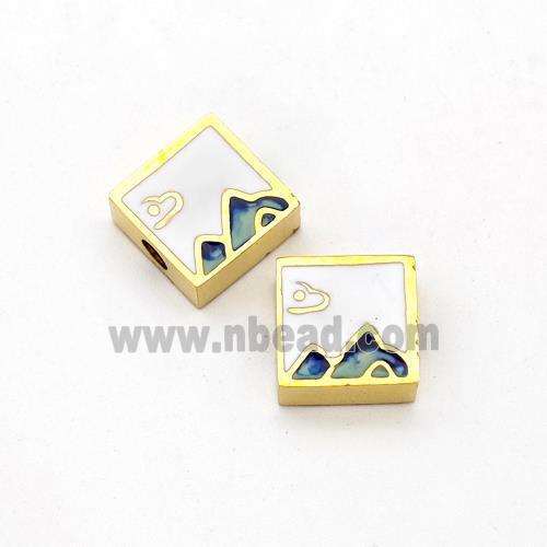 Stainless Steel Square Beads Painted Mountain Gold Plated