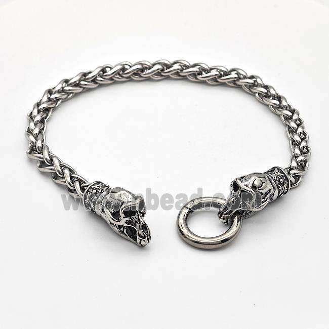 304 Stainless Steel Bracelet Skull Antique Silver