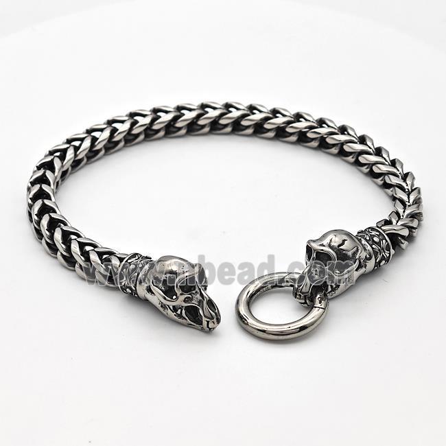 304 Stainless Steel Bracelet Skull Antique Silver