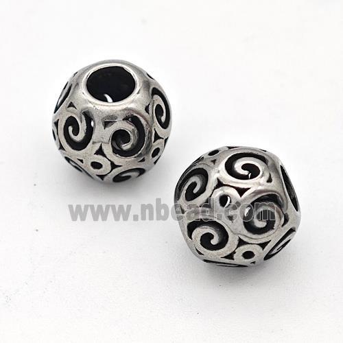 Stainless Steel Round Beads Hollow Large Hole Antique Silver