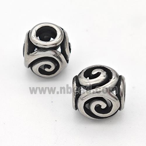 Stainless Steel Round Beads Hollow Large Hole Antique Silver