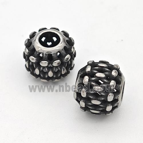 Stainless Steel Round Beads Hollow Large Hole Antique Silver