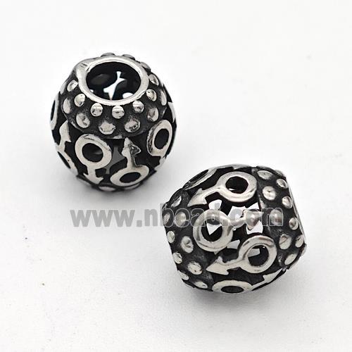 Stainless Steel Round Beads Hollow Large Hole Antique Silver