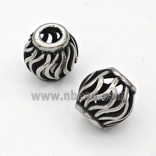 Stainless Steel Round Beads Hollow Large Hole Antique Silver