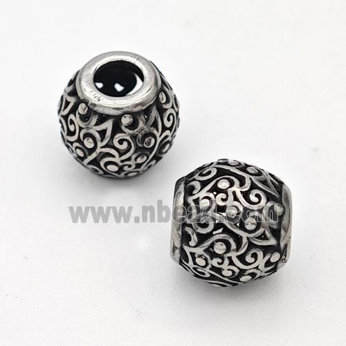 Stainless Steel Round Beads Hollow Large Hole Antique Silver