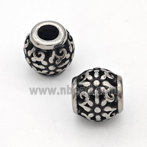 Stainless Steel Round Beads Hollow Large Hole Antique Silver