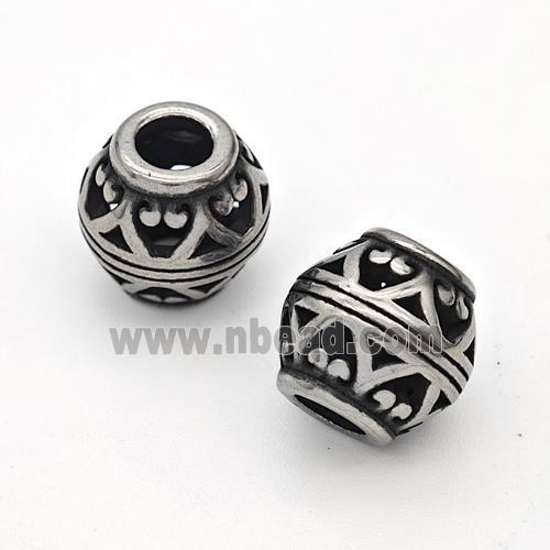 Stainless Steel Round Beads Hollow Large Hole Antique Silver