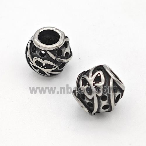 Stainless Steel Round Beads Hollow Large Hole Antique Silver