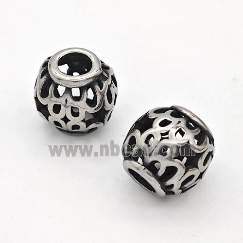 Stainless Steel Round Beads Hollow Large Hole Antique Silver