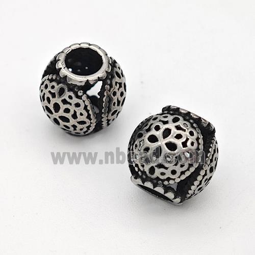 Stainless Steel Round Beads Hollow Large Hole Antique Silver