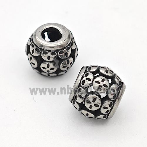 Stainless Steel Round Beads Hollow Large Hole Antique Silver