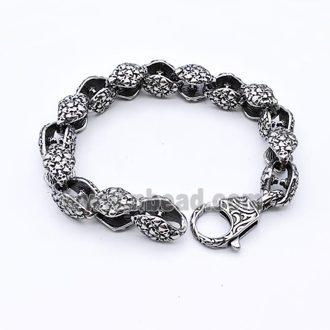 304 Stainless Steel Bracelet Skull Antique Silver