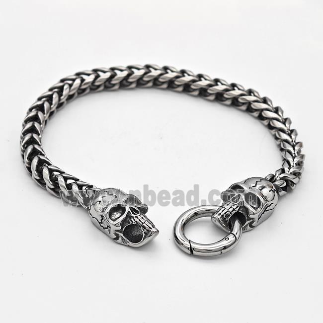 304 Stainless Steel Skull Bracelet Antique Silver