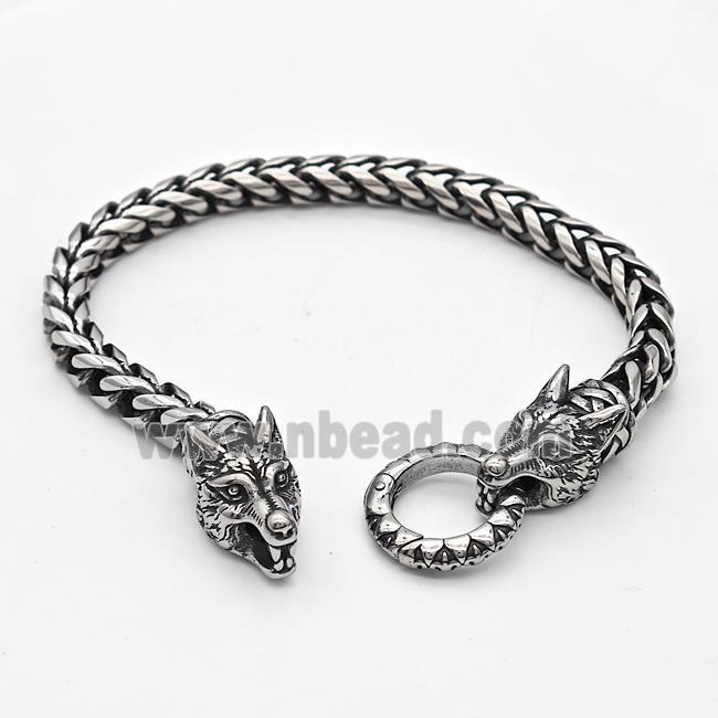 304 Stainless Steel Wolf Bracelet Antique Silver