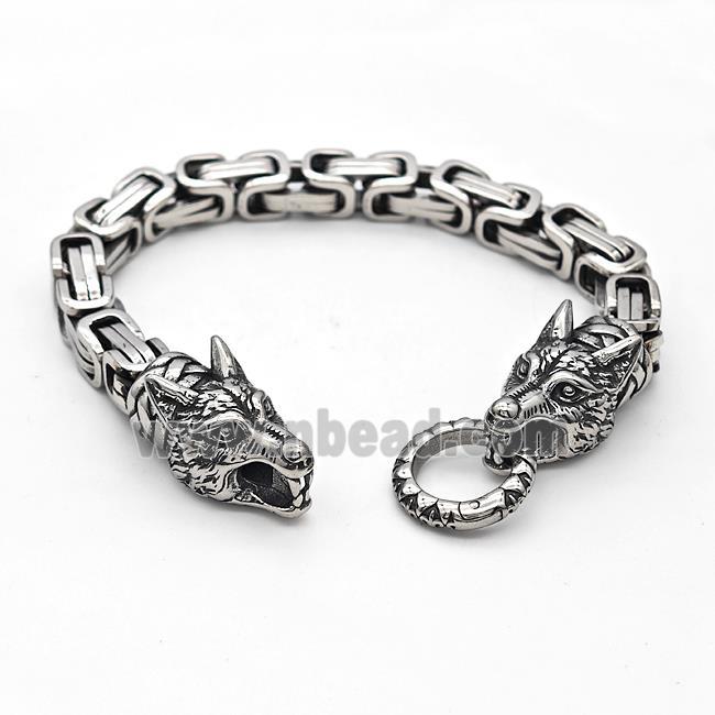 304 Stainless Steel Wolf Bracelet Antique Silver