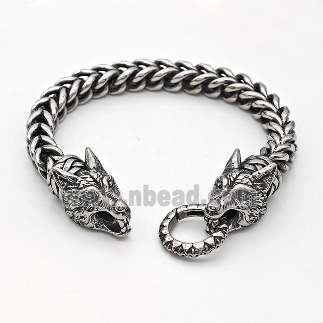 304 Stainless Steel Wolf Bracelet Antique Silver