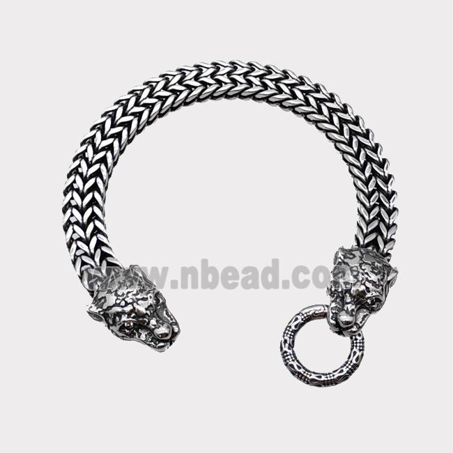 304 Stainless Steel Leopard Bracelet Antique Silver