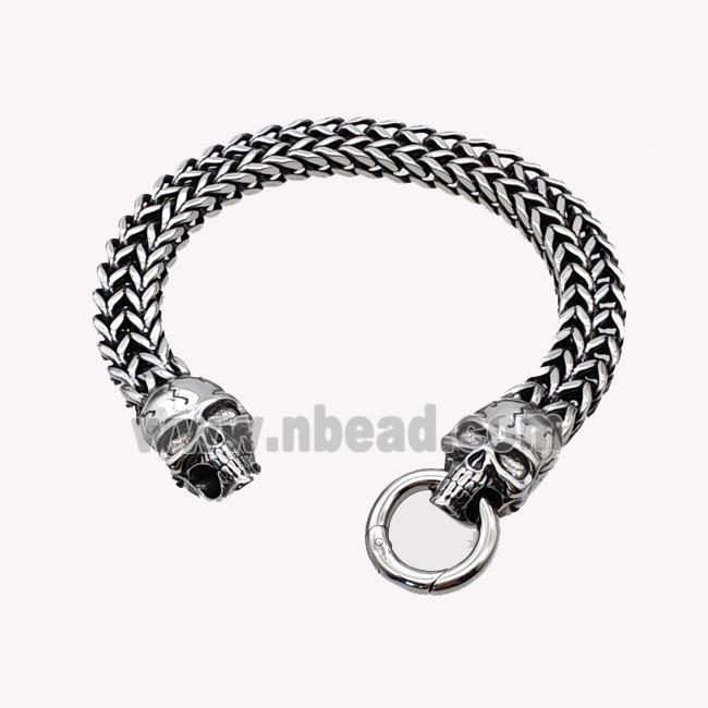 304 Stainless Steel Bracelet Skull Antique Silver