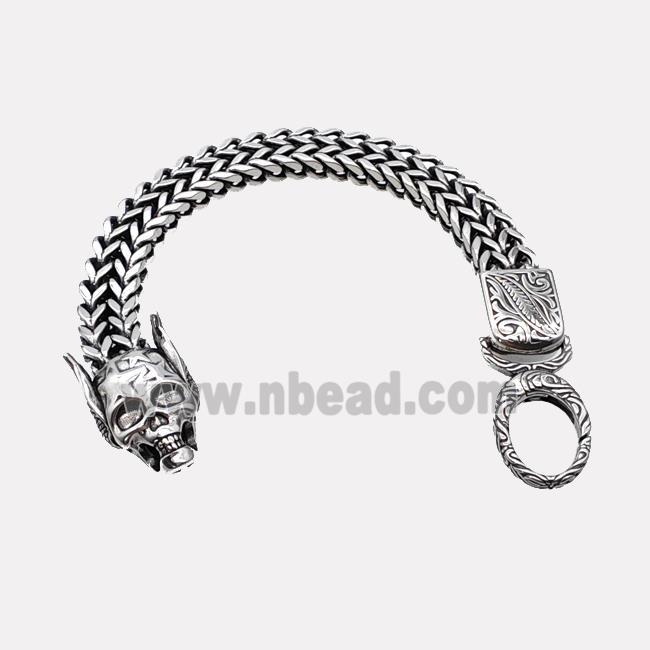 304 Stainless Steel Skull Bracelet Antique Silver