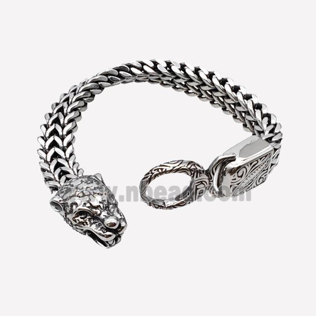 304 Stainless Steel Leopard Bracelet Antique Silver