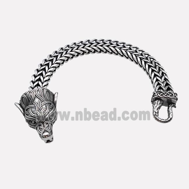 304 Stainless Steel Bracelet Dragon Antique Silver