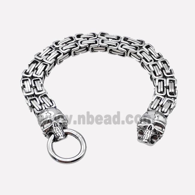 304 Stainless Steel Bracelet Skull Antique Silver