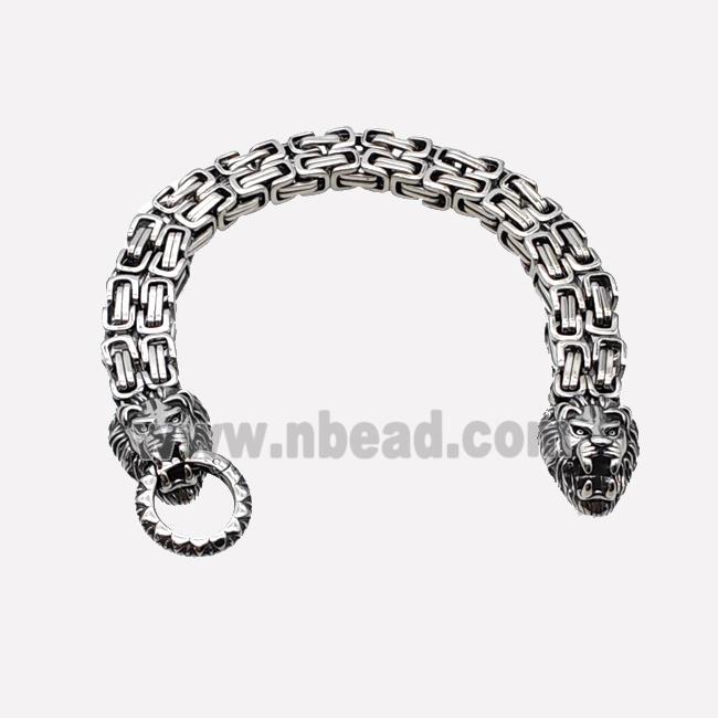 304 Stainless Steel Lion Bracelet Antique Silver