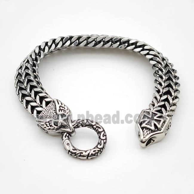 304 Stainless Steel Bracelet Angel Wings Cross Antique Silver